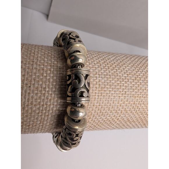 Brighton Scrollwork Silver Tone Barrel Bracelet 8 Inch Adjustable - Picture 4 of 7